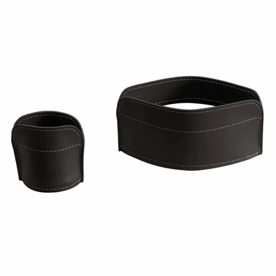 Accessori per Scrivania in Cuoio Rigenerato da 5 Pezzi Made in Italy - Ebe Viadurini