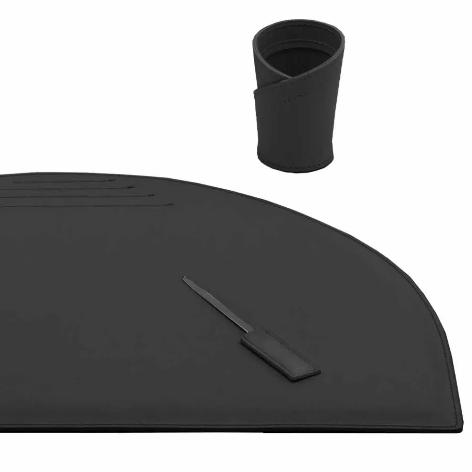 Accessori per Scrivania in Cuoio Rigenerato da 5 Pezzi Made in Italy - Medea Viadurini