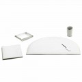 Insieme di 5 Accessori per Scrivania Ufficio in Cuoio, Made in Italy - Medea