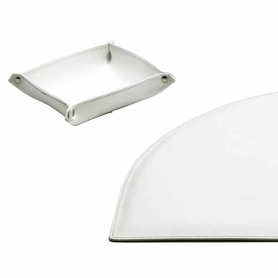 Accessori per Scrivania in Cuoio Rigenerato da 5 Pezzi Made in Italy - Medea Viadurini