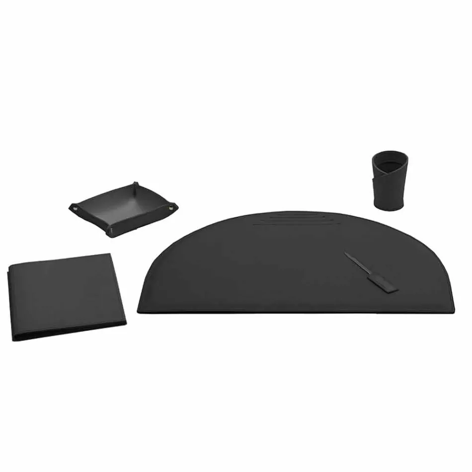 Accessori per Scrivania in Cuoio Rigenerato da 5 Pezzi Made in Italy - Medea Viadurini
