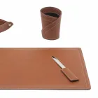 Accessori Scrivania in Cuoio Rigenerato da 4 Pezzi Made in Italy  - Ascanio Viadurini