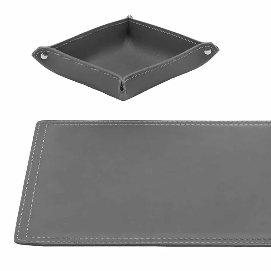 Accessori Scrivania in Cuoio Rigenerato da 4 Pezzi Made in Italy  - Ascanio Viadurini