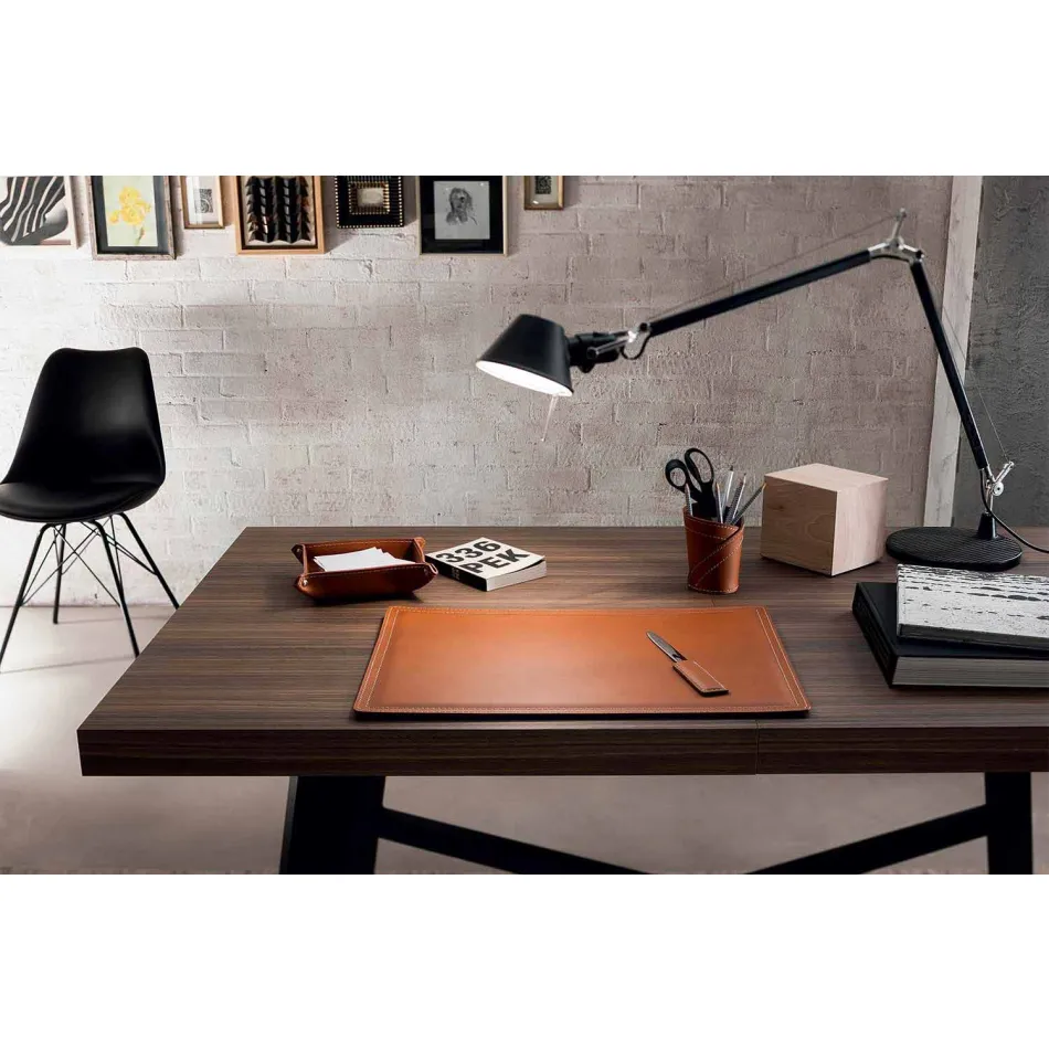 Accessori Scrivania in Cuoio Rigenerato da 4 Pezzi Made in Italy  - Ascanio Viadurini