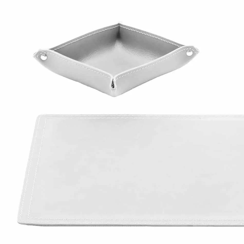 Accessori Scrivania in Cuoio Rigenerato da 4 Pezzi Made in Italy  - Ascanio Viadurini