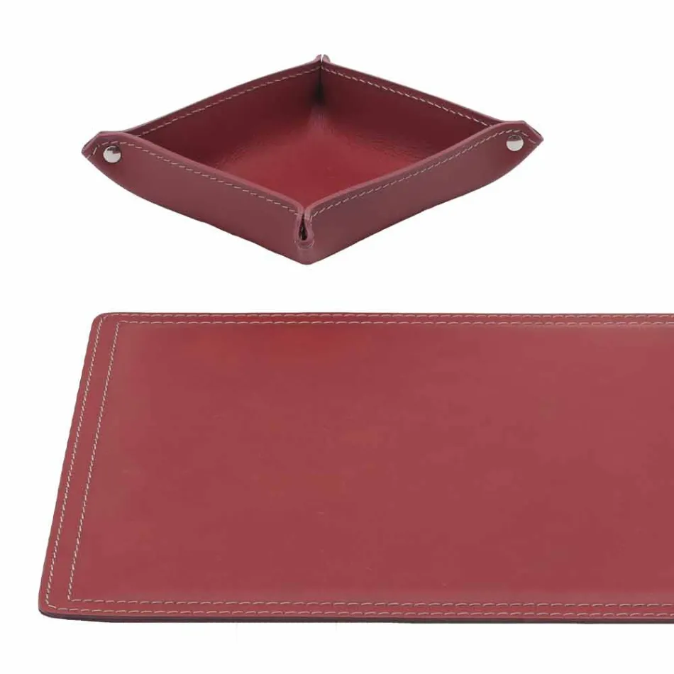 Accessori Scrivania in Cuoio Rigenerato da 4 Pezzi Made in Italy  - Ascanio Viadurini