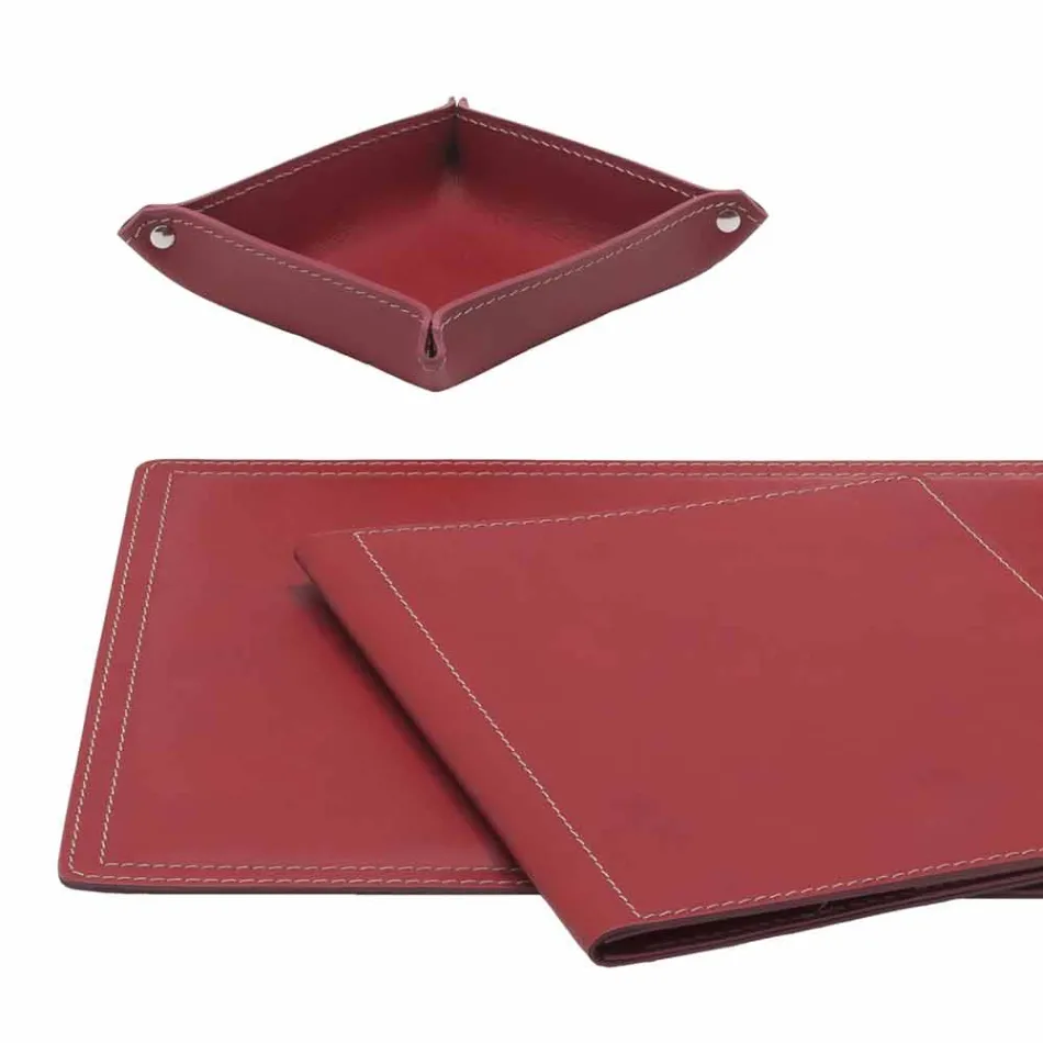 Accessori Scrivania in Cuoio Rigenerato da 5 Pezzi Made in Italy  - Ascanio Viadurini