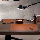 Accessori Scrivania in Cuoio Rigenerato da 5 Pezzi Made in Italy  - Ascanio Viadurini