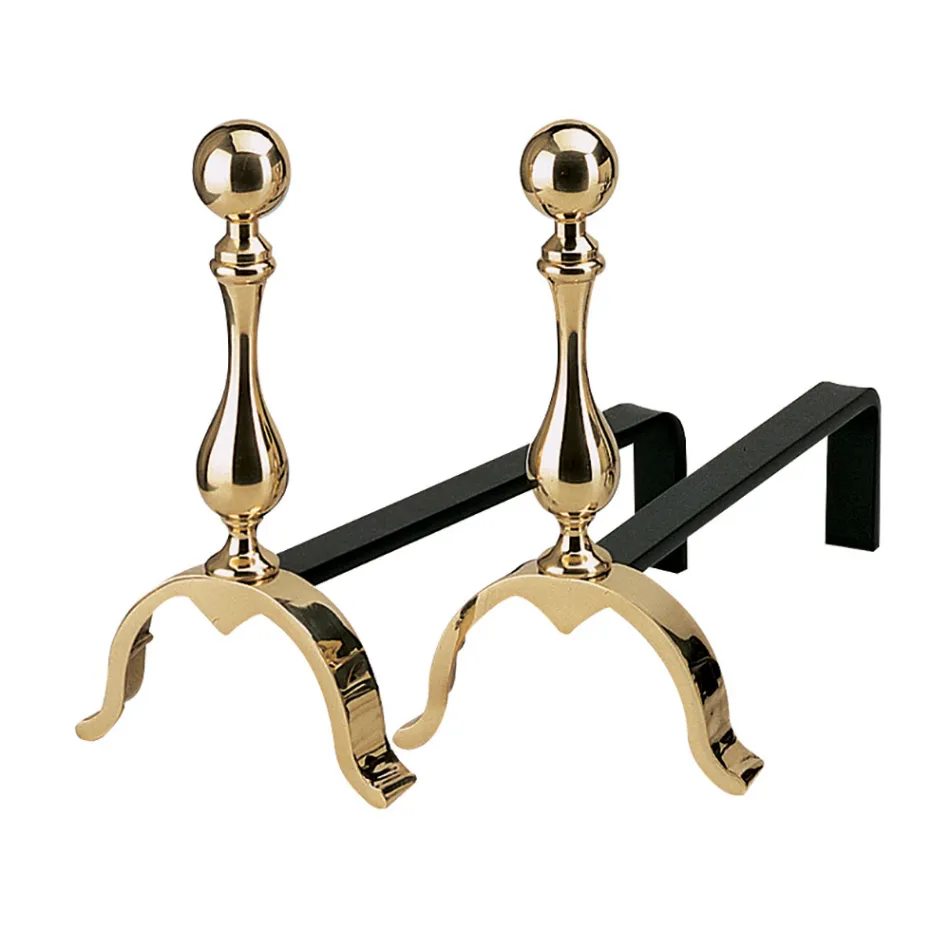 Alari per il Camino in Ottone Altezza 32 cm Made in Italy - Orso Viadurini
