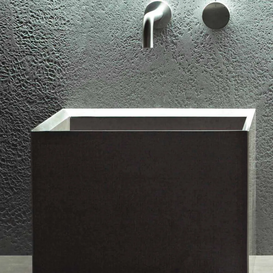 Alto Lavabo Quadrato in Pietra di Design Moderno da Appoggio - Farartlav1 Viadurini