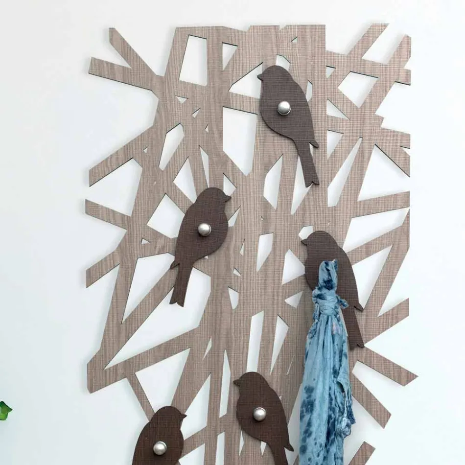 Appendiabiti da Muro in Legno Colorato dal Design Moderno - Alberuccell Viadurini