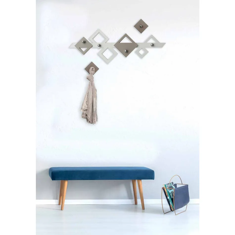 Appendiabiti da Parete in Legno Bianco e Beige Design Moderno Geometrico - Klimt Viadurini