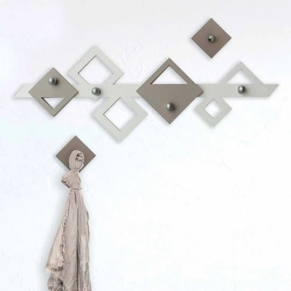 Appendiabiti da Parete in Legno Bianco e Beige Design Moderno Geometrico - Klimt Viadurini