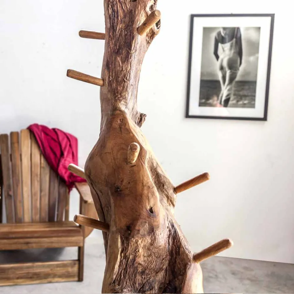 Appendiabiti da Terra con Struttura e Pioli in Teak Massello - Abete Viadurini
