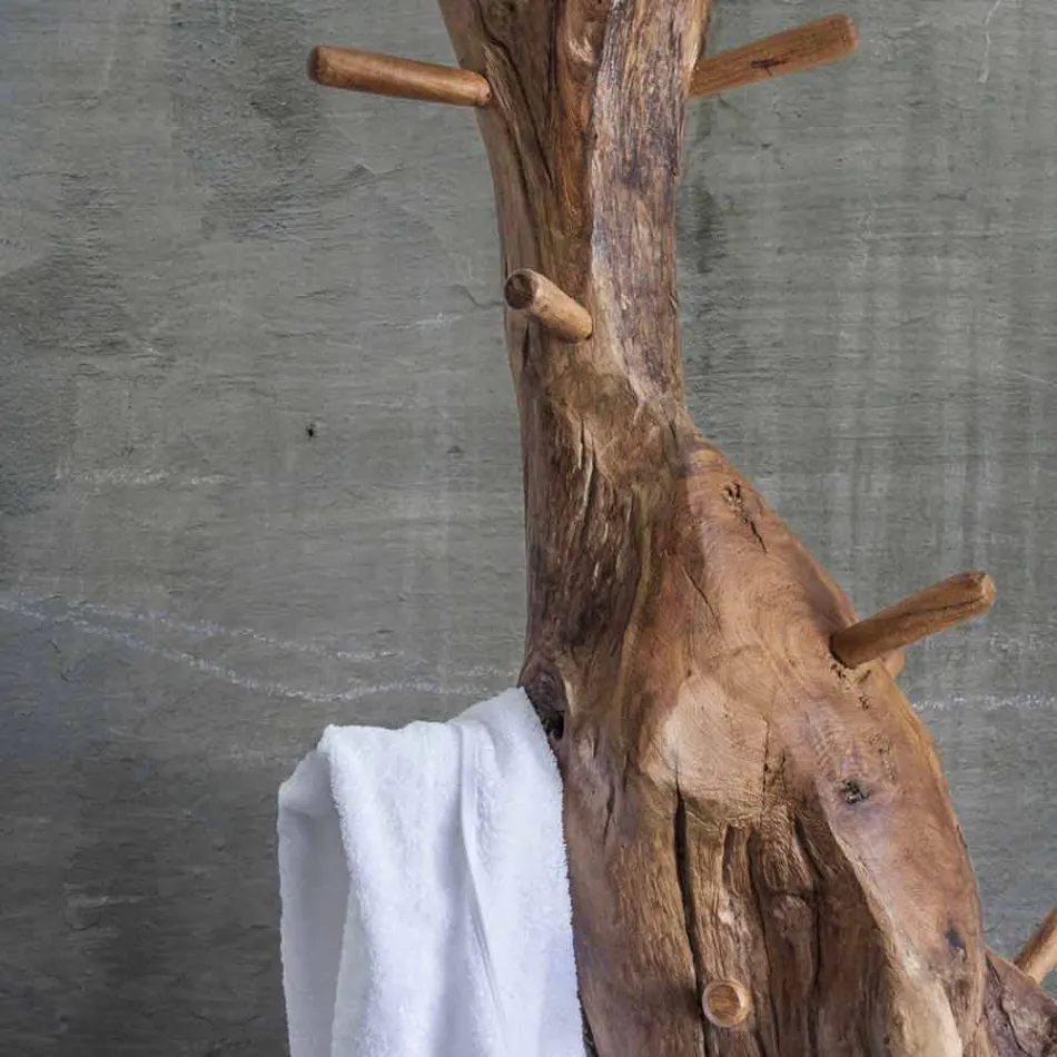 Appendiabiti da Terra con Struttura e Pioli in Teak Massello - Abete Viadurini