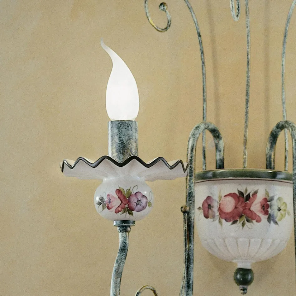 Applique 2 Luci in Ceramica Decorata a Mano e Ottone Anticato - Sanremo Viadurini