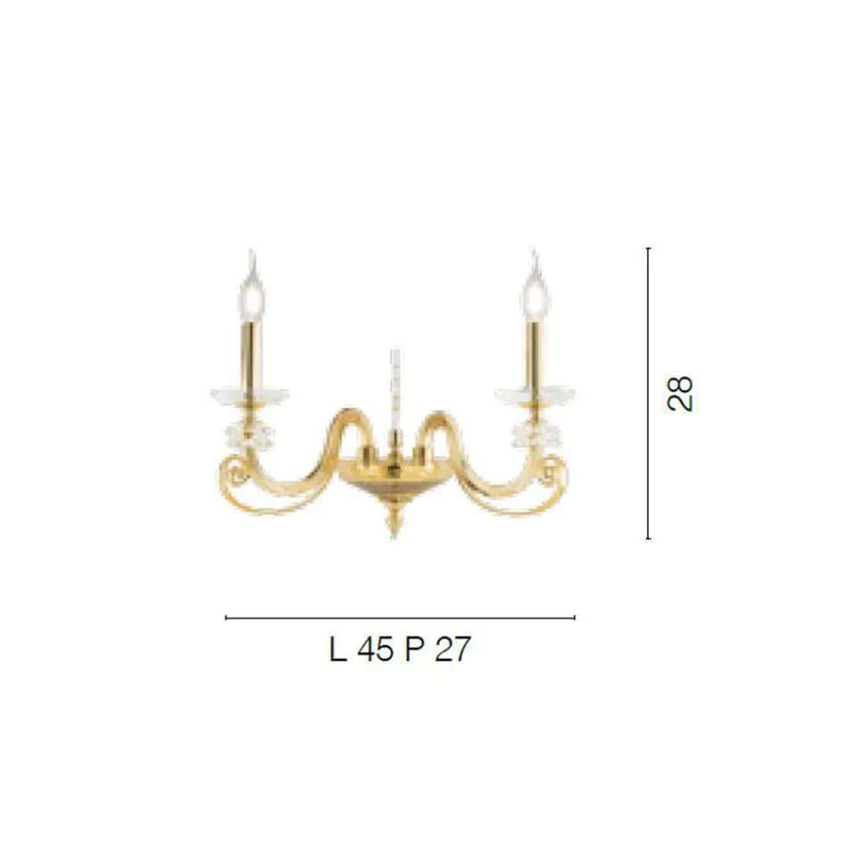 Applique 2 Luci Vetro Soffiato e Cristallo Ottico Lusso Classico - Cassea Viadurini