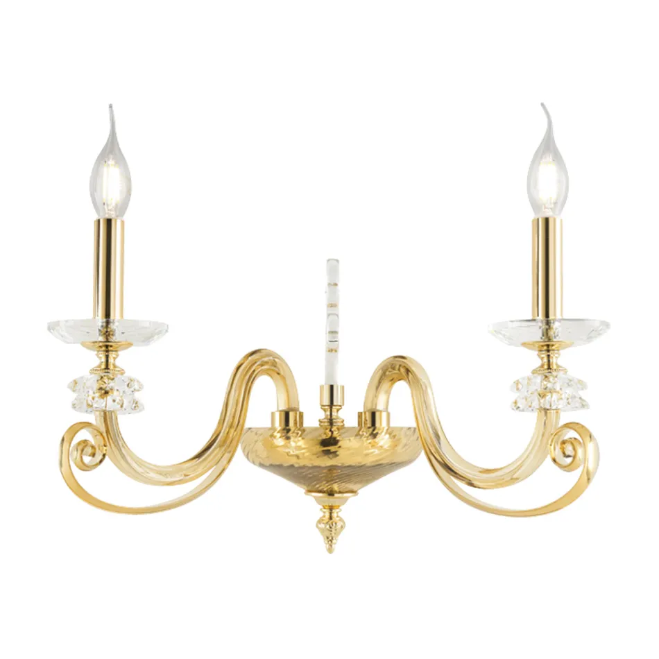 Applique 2 Luci Vetro Soffiato e Cristallo Ottico Lusso Classico - Cassea Viadurini
