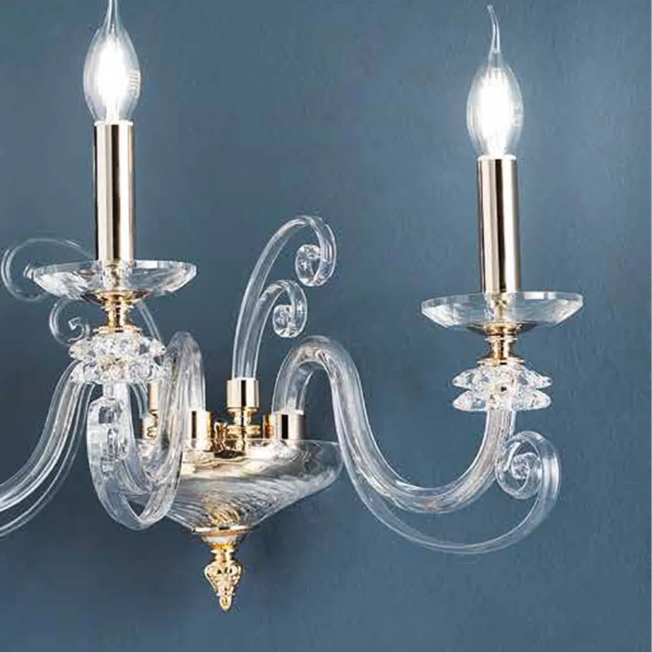 Applique 3 Luci Vetro Soffiato e Cristallo Ottico Lusso Classico - Cassea Viadurini