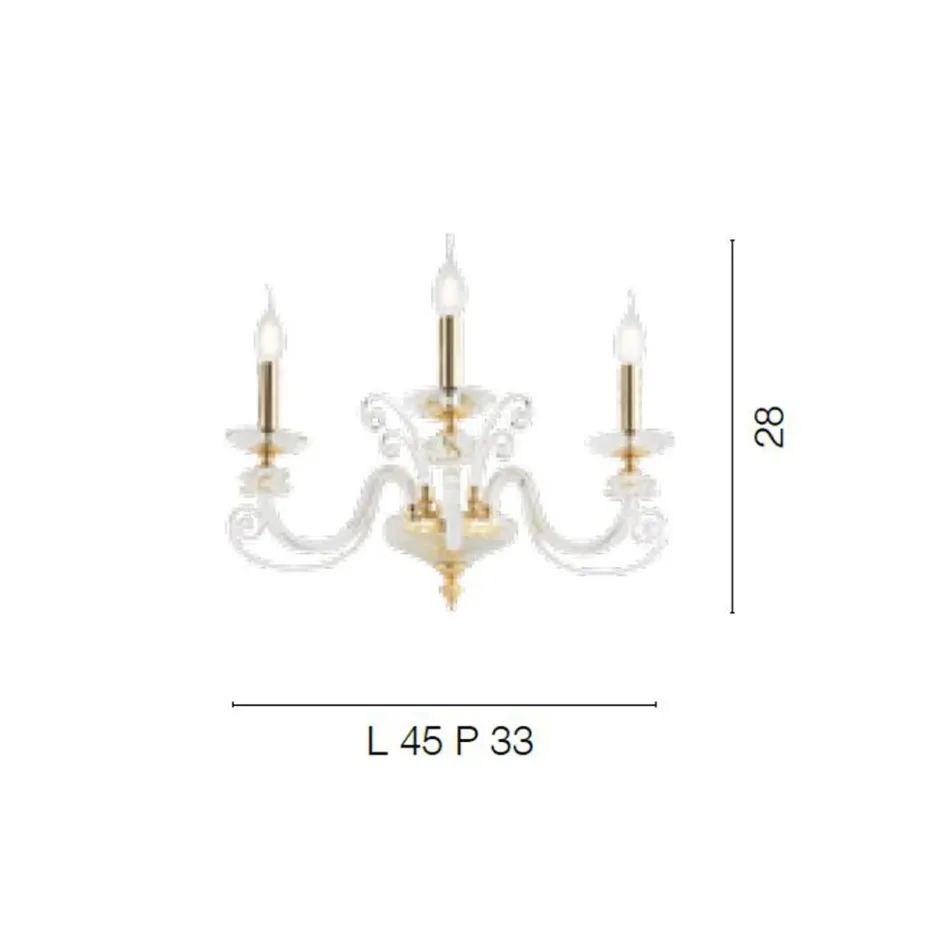 Applique 3 Luci Vetro Soffiato e Cristallo Ottico Lusso Classico - Cassea Viadurini