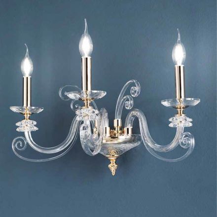 Applique 3 Luci Vetro Soffiato e Cristallo Ottico Lusso Classico - Cassea Viadurini