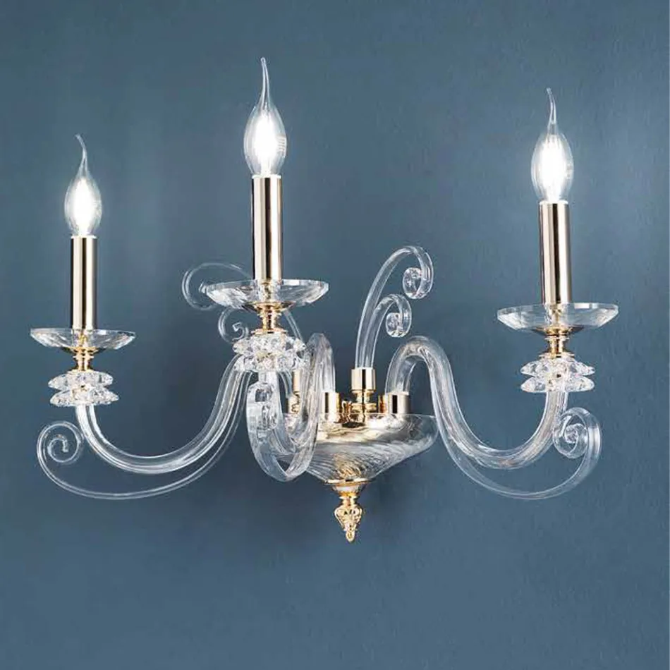 Applique 3 Luci Vetro Soffiato e Cristallo Ottico Lusso Classico - Cassea Viadurini
