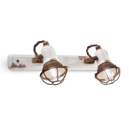 Applique a 2 Faretti Industriale Artigianale in Ferro e Ceramica - Loft Viadurini