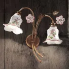 Applique a 2 Luci in Metallo e Ceramica Decorata a Mano con Rosa - Pisa Viadurini