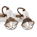 Applique a 3 Faretti Industriale Artigianale in Ferro e Ceramica - Loft Viadurini