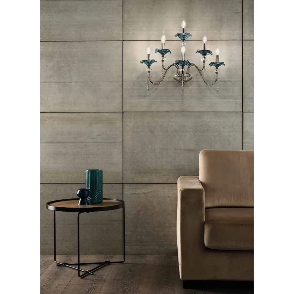 Applique a 6 Luci Classica in Vetro, Cristallo e Metallo Lusso - Flanders Viadurini