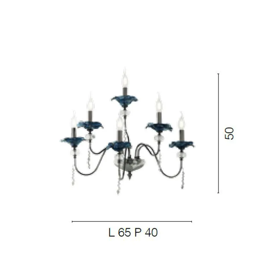 Applique a 6 Luci Classica in Vetro, Cristallo e Metallo Lusso - Flanders Viadurini