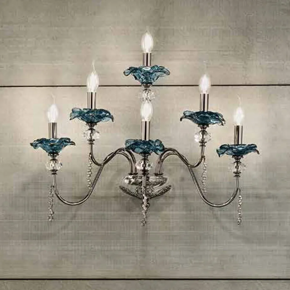 Applique a 6 Luci Classica in Vetro, Cristallo e Metallo Lusso - Flanders Viadurini