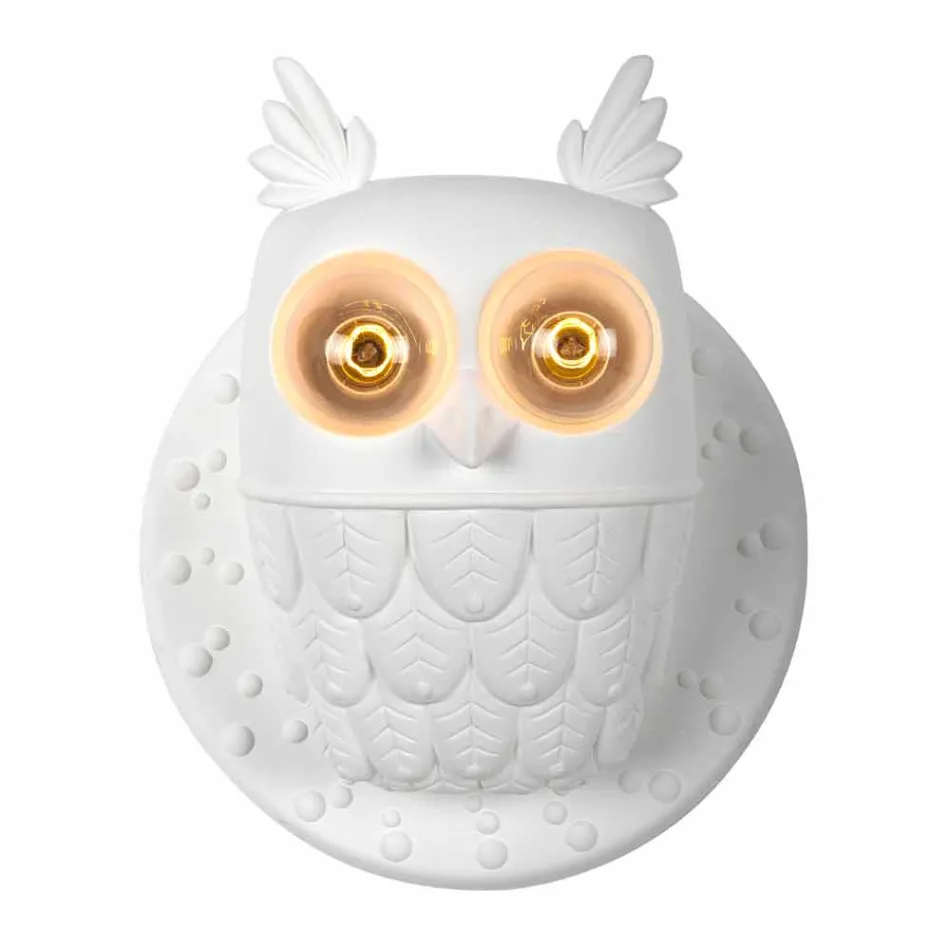 Applique a Muro 2 Luci in Ceramica Bianca Opaca Design Moderno Civetta - Gufo Viadurini