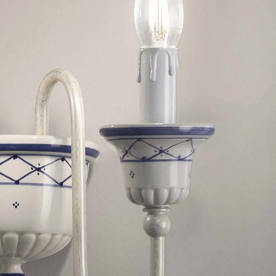 Applique a Muro a 2 Luci in Ceramica e Ottone Dipinta a Mano - Sanremo Viadurini