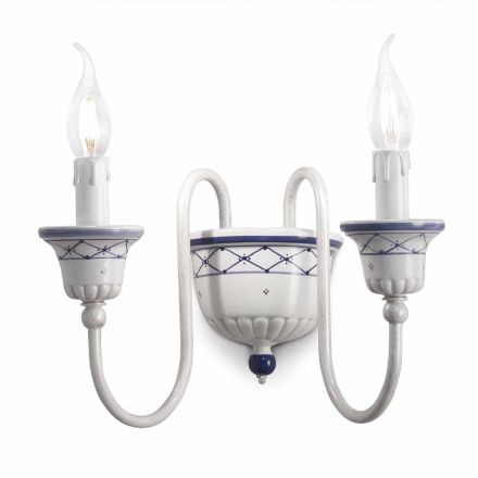 Applique a Muro a 2 Luci in Ceramica e Ottone Dipinta a Mano - Sanremo Viadurini