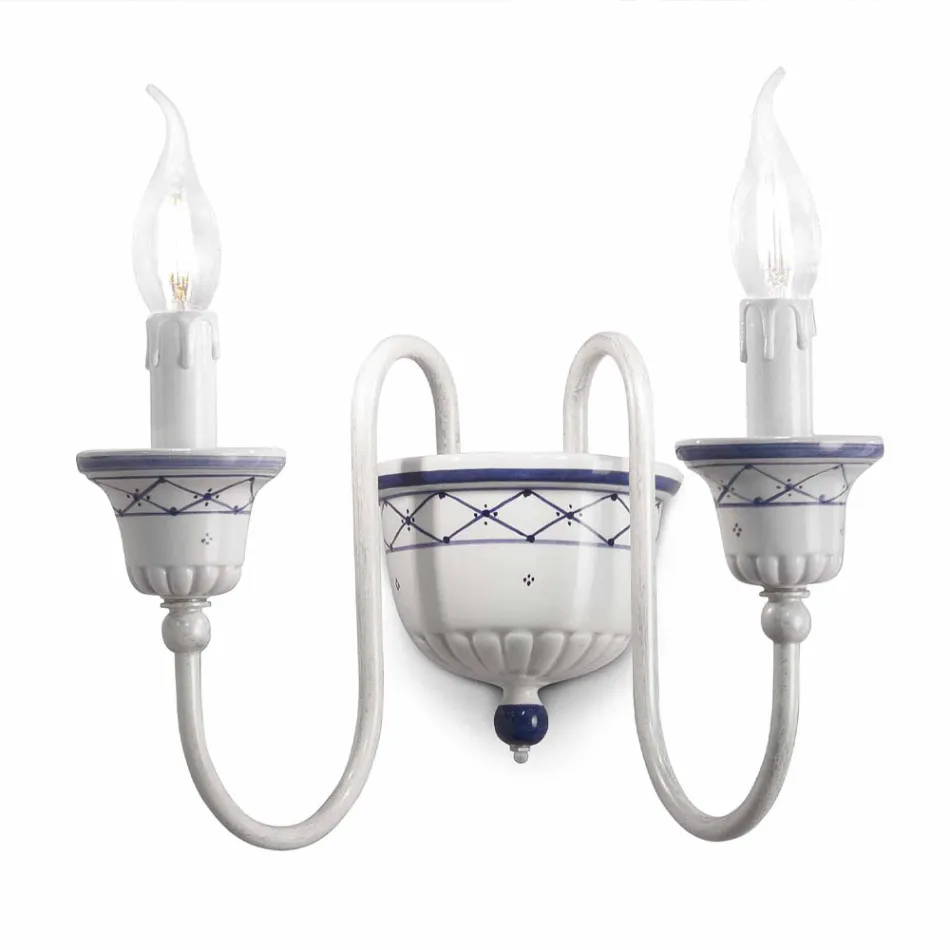 Applique a Muro a 2 Luci in Ceramica e Ottone Dipinta a Mano - Sanremo Viadurini
