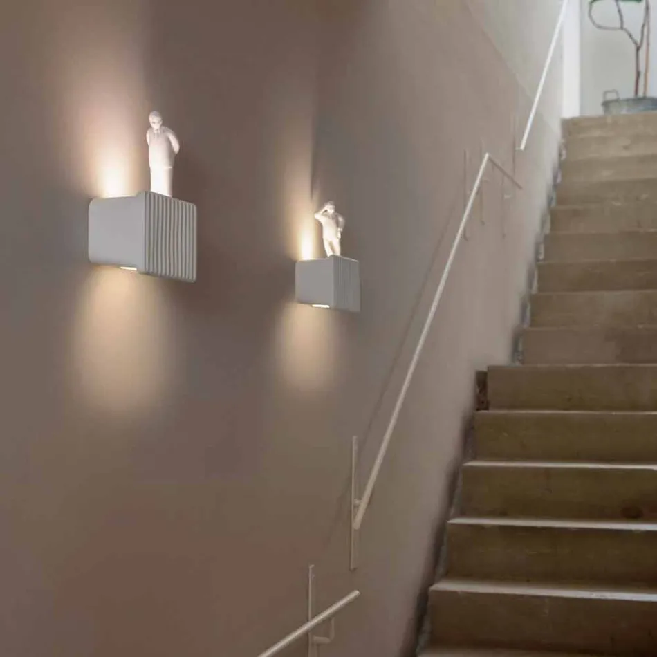 Applique a Muro a 3 Luci Led in Ceramica Bianca Opaca con Umarell - Ometto Viadurini