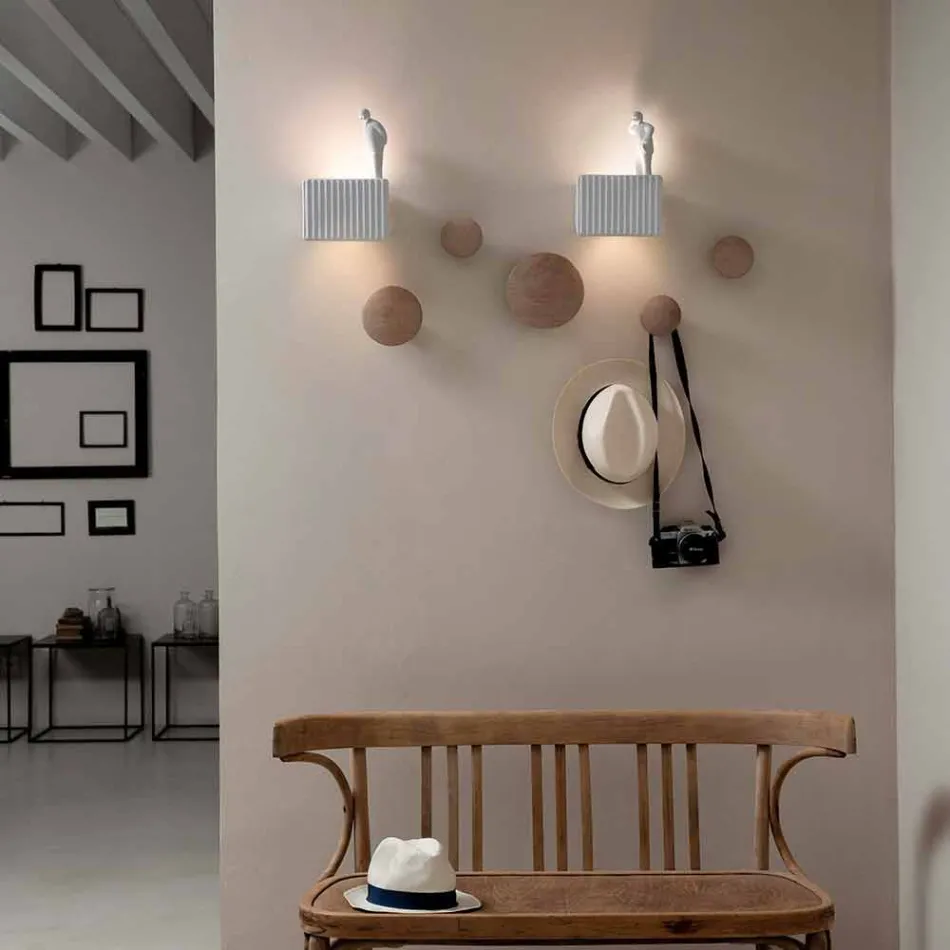Applique a Muro a 3 Luci Led in Ceramica Bianca Opaca con Umarell - Ometto Viadurini