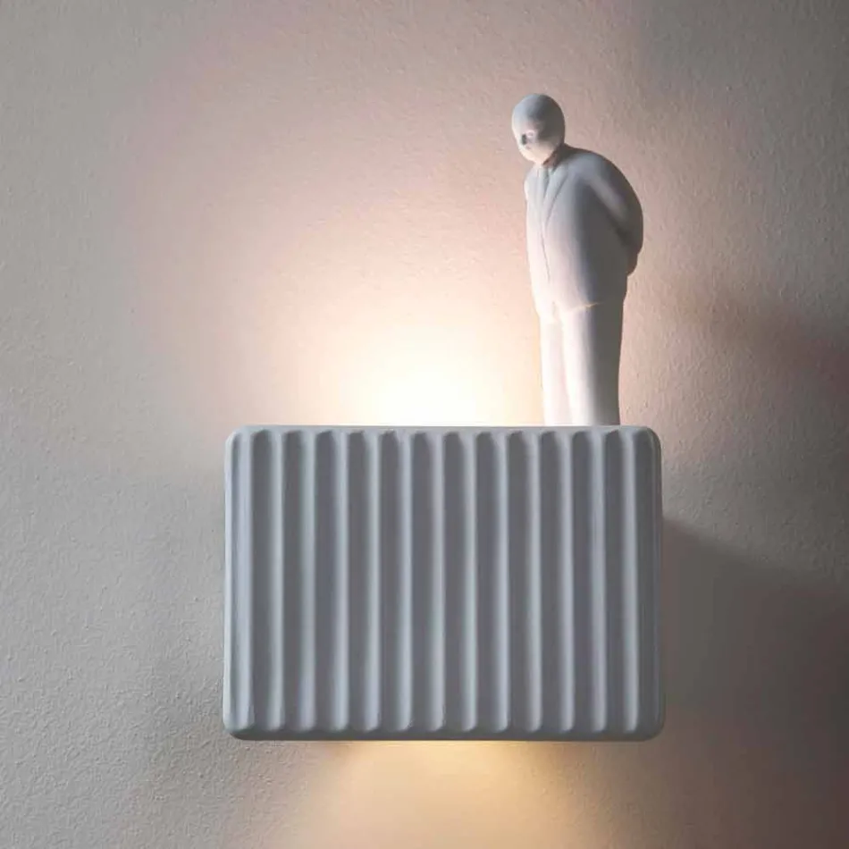 Applique a Muro a 3 Luci Led in Ceramica Bianca Opaca con Umarell - Ometto Viadurini