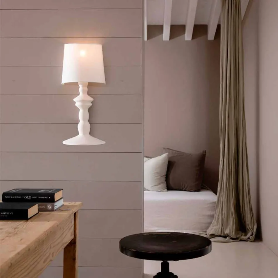 Applique a Muro in Ceramica Verniciabile e Paralume in Lino Bianco - Cadabra Viadurini
