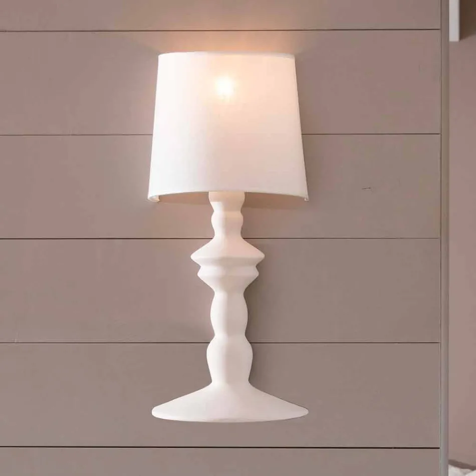 Applique a Muro in Ceramica Verniciabile e Paralume in Lino Bianco - Cadabra Viadurini