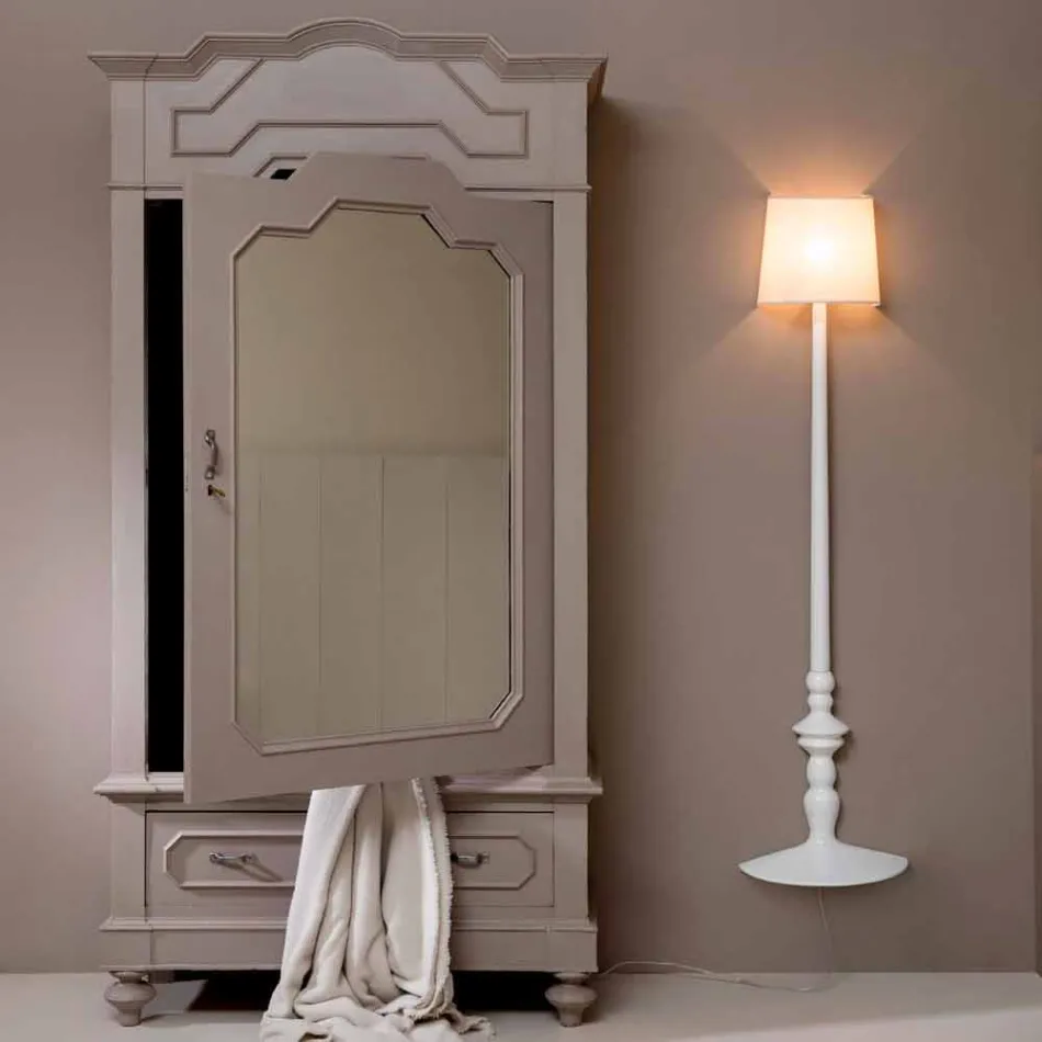 Applique a Parete Alta in Ceramica Bianca e Paralume in Lino Design - Cadabra Viadurini
