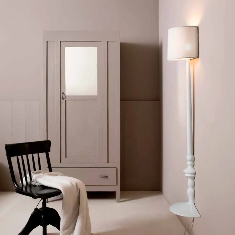 Applique a Parete Alta in Ceramica Bianca e Paralume in Lino Design - Cadabra Viadurini