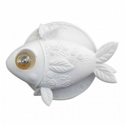Applique a Parete in Ceramica Bianca Opaca Design a Pesce Decorato - Pesce Viadurini