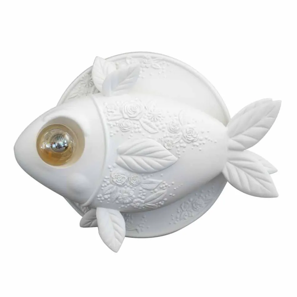 Applique a Parete in Ceramica Bianca Opaca Design a Pesce Decorato - Pesce Viadurini