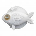 Applique a Parete in Ceramica Bianca Opaca Design a Pesce Decorato - Pesce