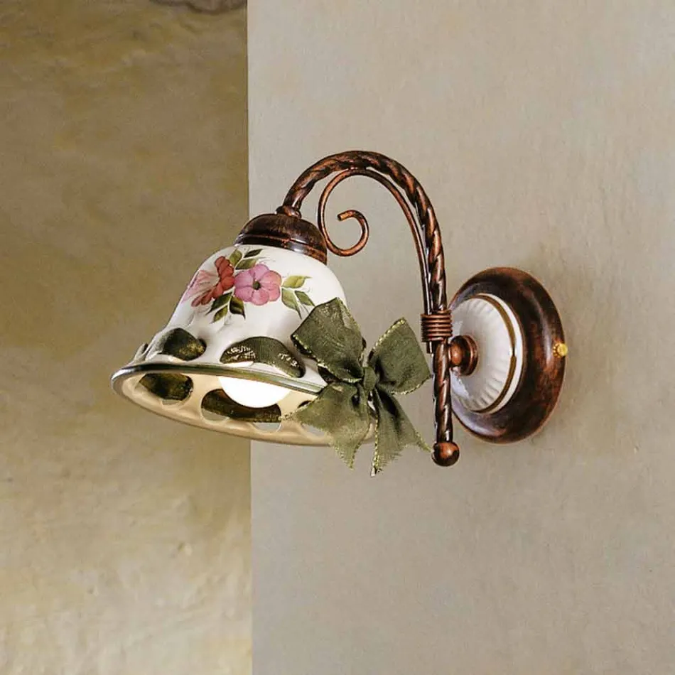 Applique a parete in ceramica decorata rustica Ferroluce Napoli Viadurini