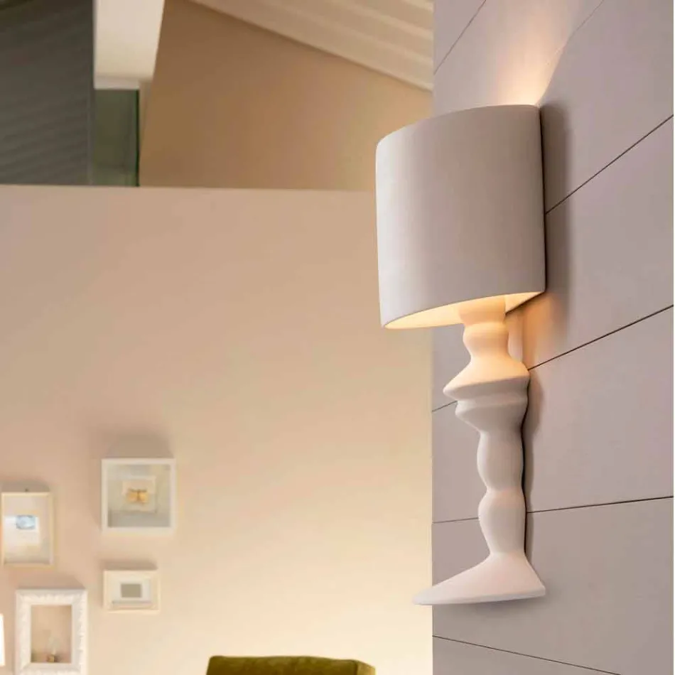 Applique a Parete in Ceramica Verniciabile con Paralume Design Moderno - Cadabra Viadurini