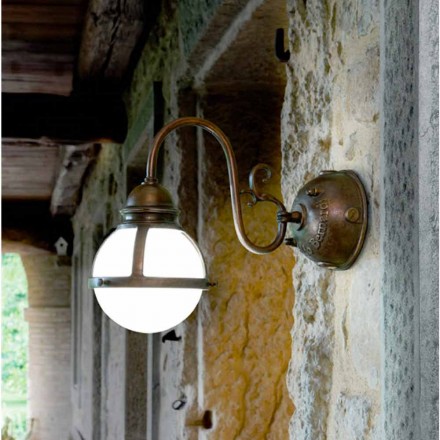 Applique Cimosa in ottone anticato e vetro soffiato bianco Viadurini