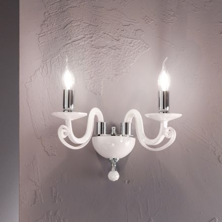 Applique Classica 2 Luci in Vetro Bianco Fatto a Mano in Italia - Malesia Viadurini